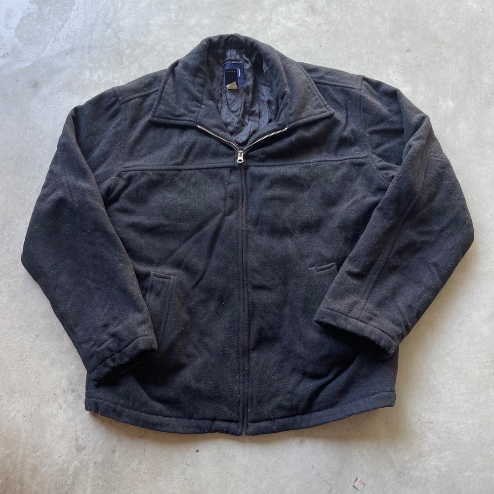 Vintage Gap Mens Wool Blend Full Zip Quilted Jacket Black Size M Harrington